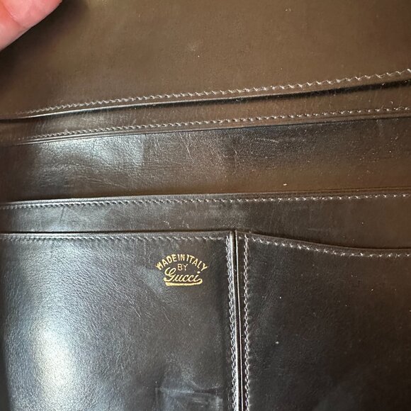 Gucci Black Leather Long Wallet Sherry Line Foldover Clasp, Vintage and Rare - Picture 10 of 13